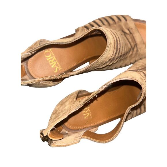 Franco Sarto Women’s Brown Block Heel Sandal Size 7 Peep Toe Braided Zip Up - Picture 6 of 10